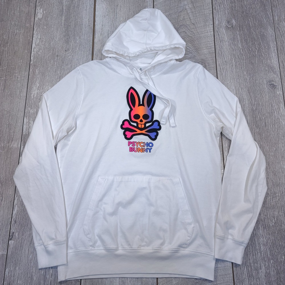 Psycho Bunny Hoodie Mens 4 White Gradient Logo Pima Cotton Pullover